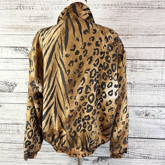 Vintage Fuda International Animal Print 100% Silk Windbreaker Jacket size Large - Picture 11 of 12